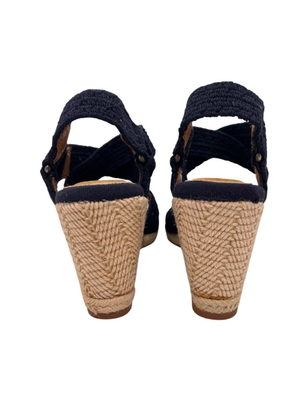 Michelle D Navy Wedge Sandals 8.5M Braided Fabric Straps & Jute Espadrille Heel - Picture 8 of 13